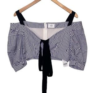 Erdem Debra Top Navy Striped Crop Blouse Size 6
